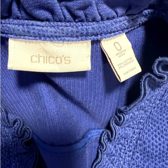 Chicos, 0, Royal Blue textured, V-neck Button Ruffled Jacket - Picture 8 of 11